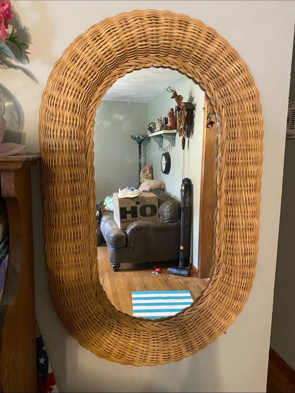 Woven Rattan Oval Wall Mirror - Natural Tan